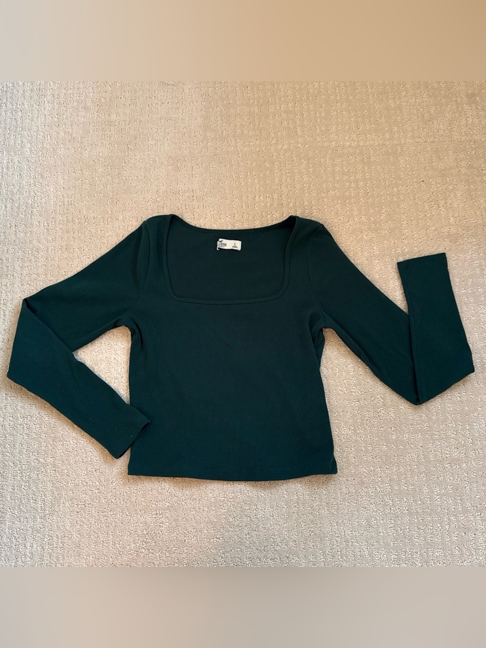 Hollister Ribbed Long Sleeve Square Neck Top – Women’s Large | Dark Green 💚